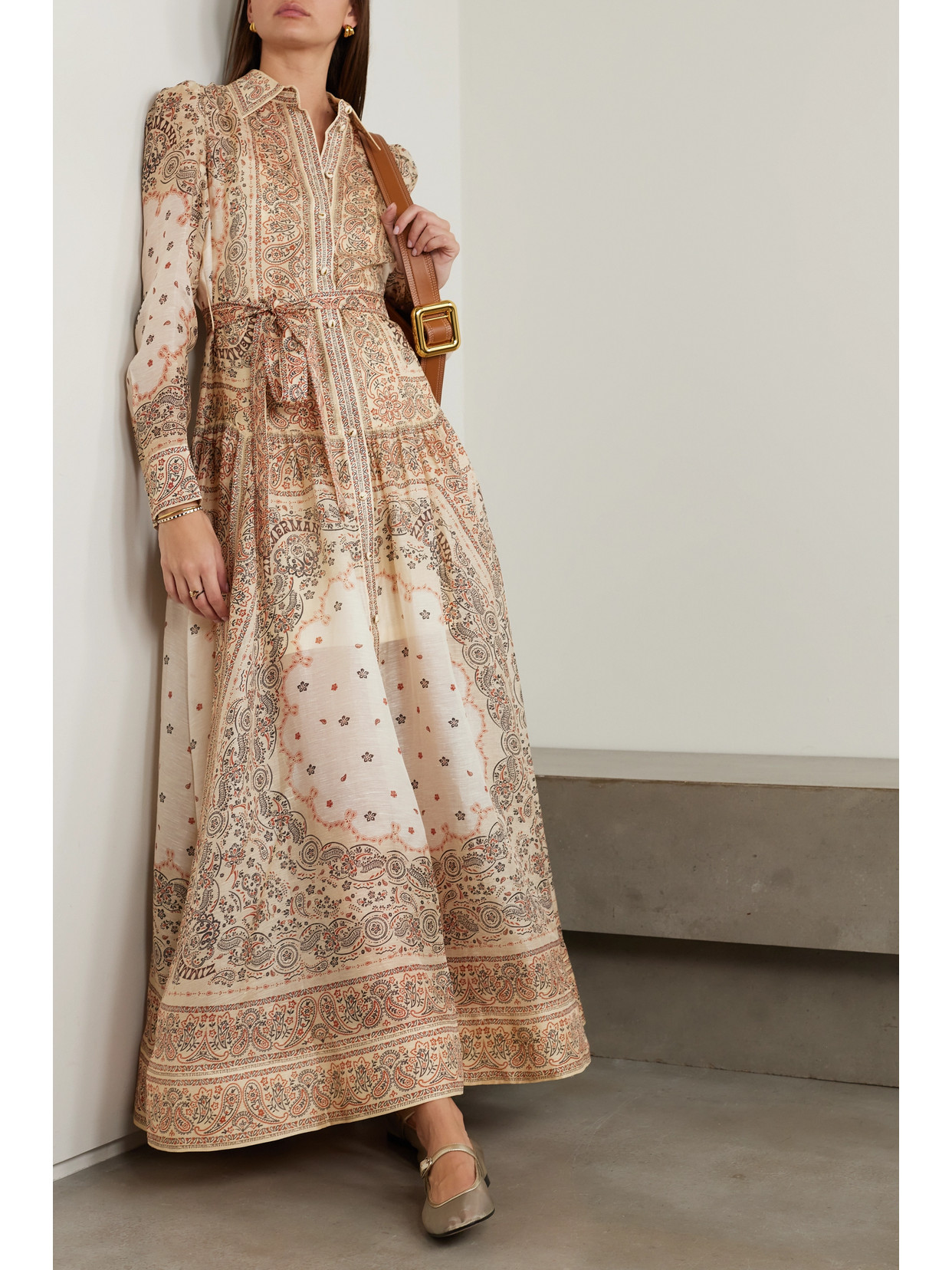 Shop Zimmermann Paisley-print Belted Linen And Silk-blend Voile Shirt Dress In Cream