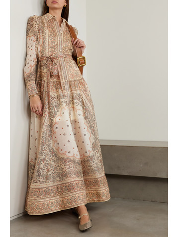 Zimmermann Paisley-print belted linen and silk-blend voile shirt dress