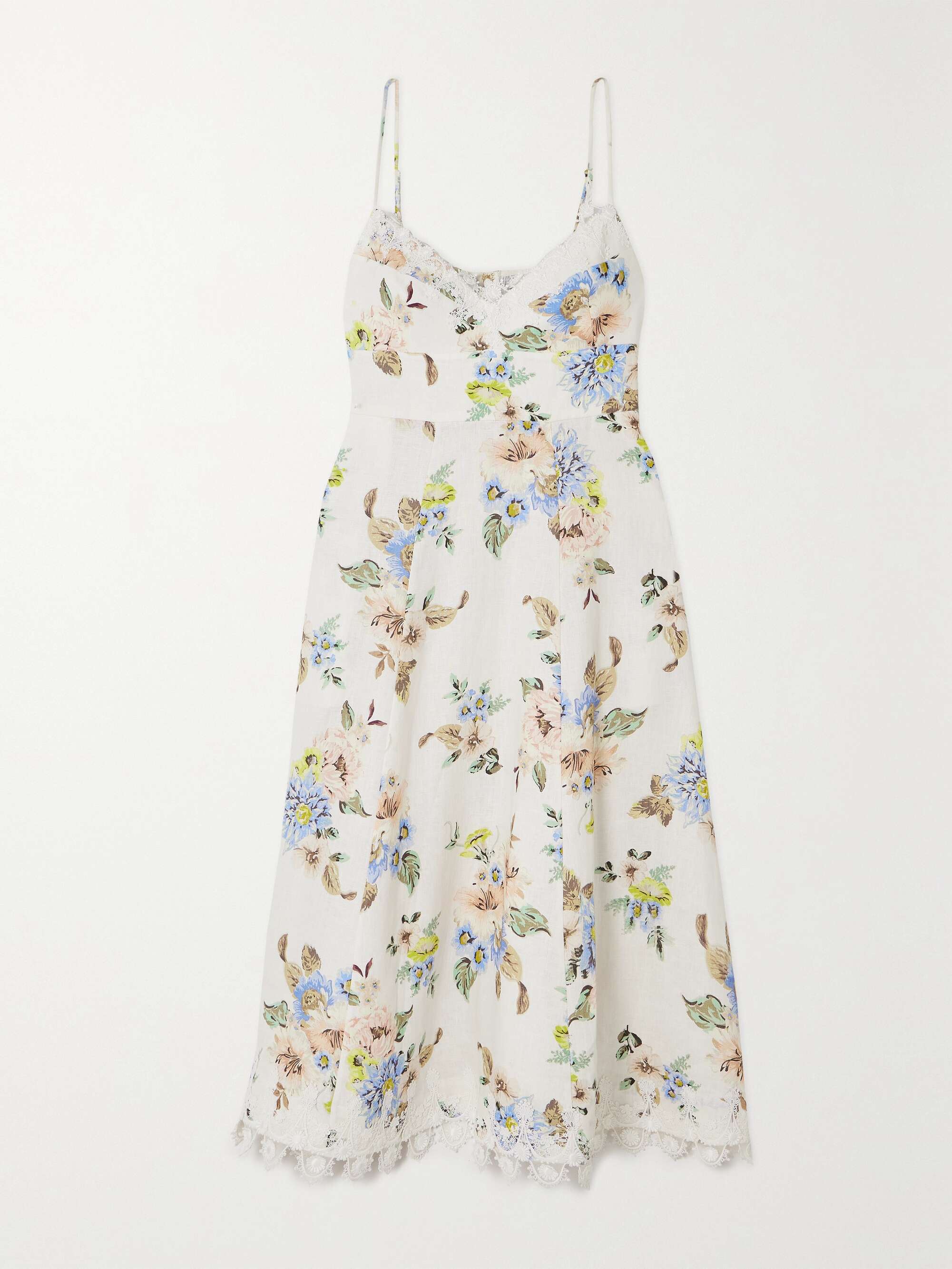 100％の保証 ZIMMERMANN midi linen floral-print lace-trimmed Guipure ワンピース