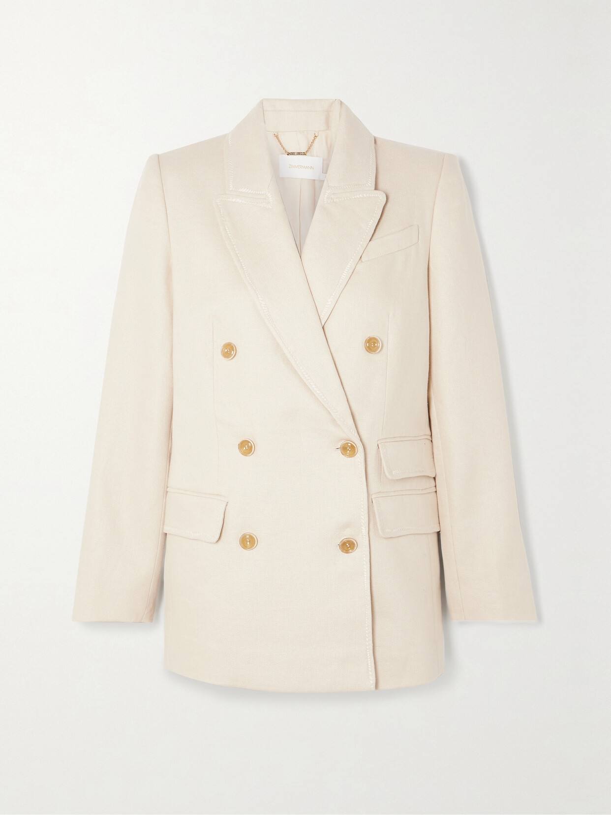 Shop Zimmermann Matchmaker Double-breasted Whipstitched Linen Blazer In Ivory