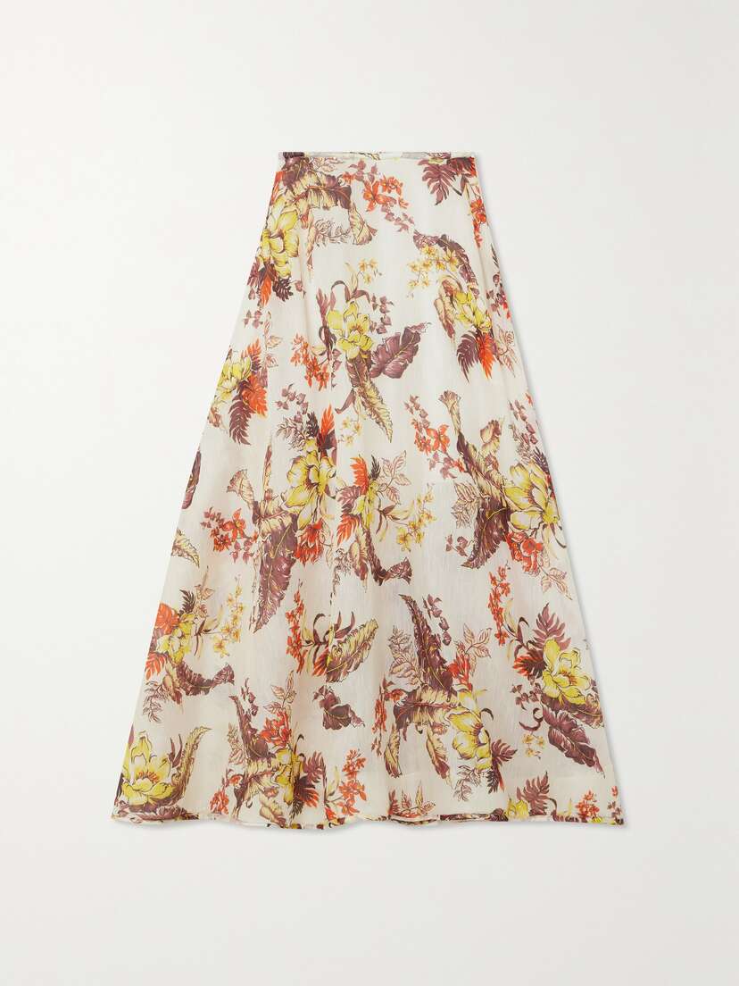 Zimmermann Matchmaker Floral-print Linen And Silk-blend Gauze Maxi Skirt
