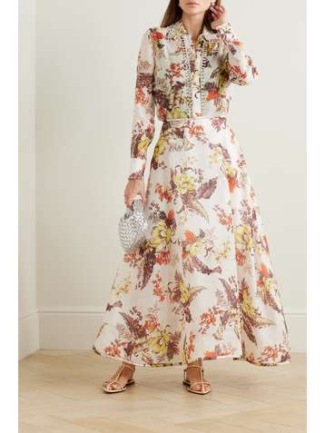 Zimmermann Concert Embellished Floral-print Linen And Silk-blend