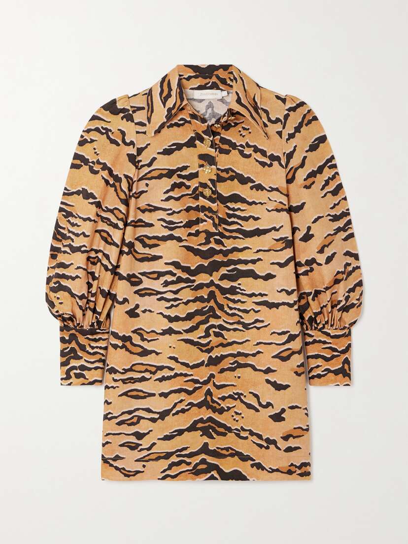 Zimmermann Matchmaker Tiger-print Linen Mini Dress