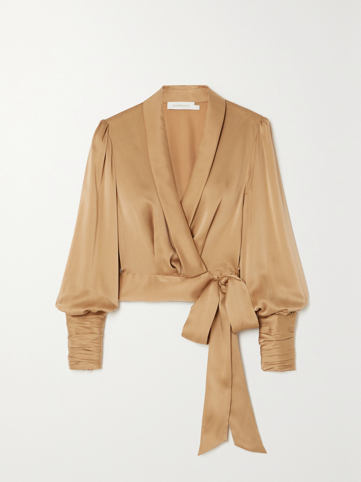 Shop Zimmermann Silk-satin Wrap Top In Neutrals