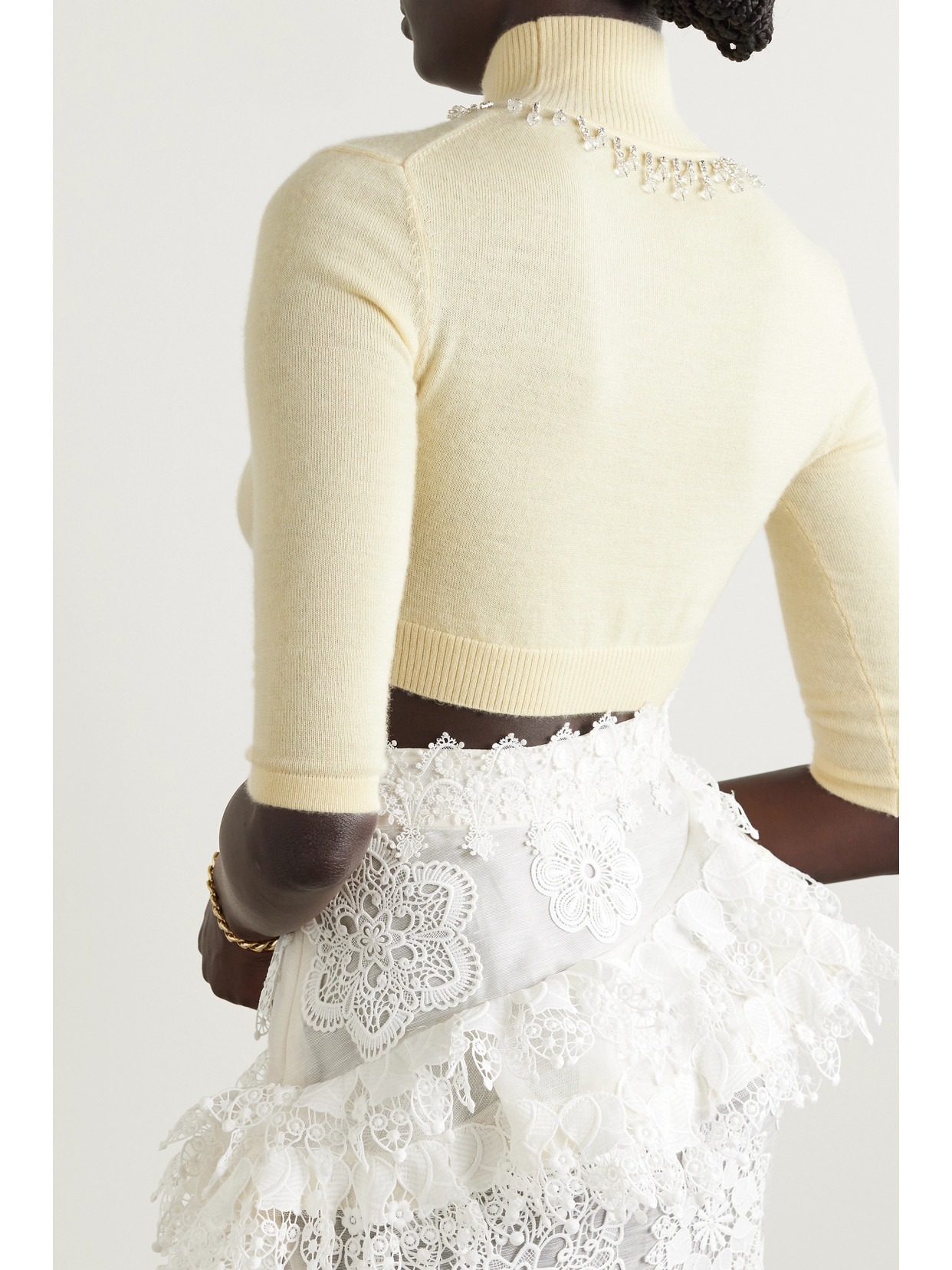 + Net Sustain Matchmaker Cropped Crystal-Embellished Merino Wool Turtleneck Sweater