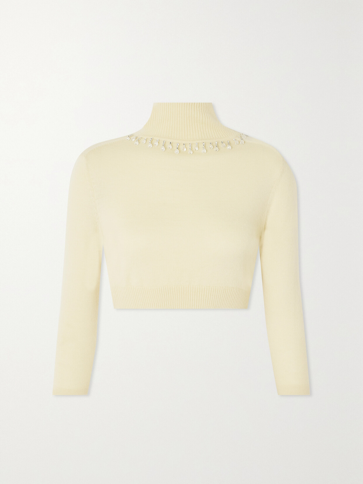 Shop Zimmermann + Net Sustain Matchmaker Cropped Crystal-embellished Merino Wool Turtleneck Sweater In Yellow