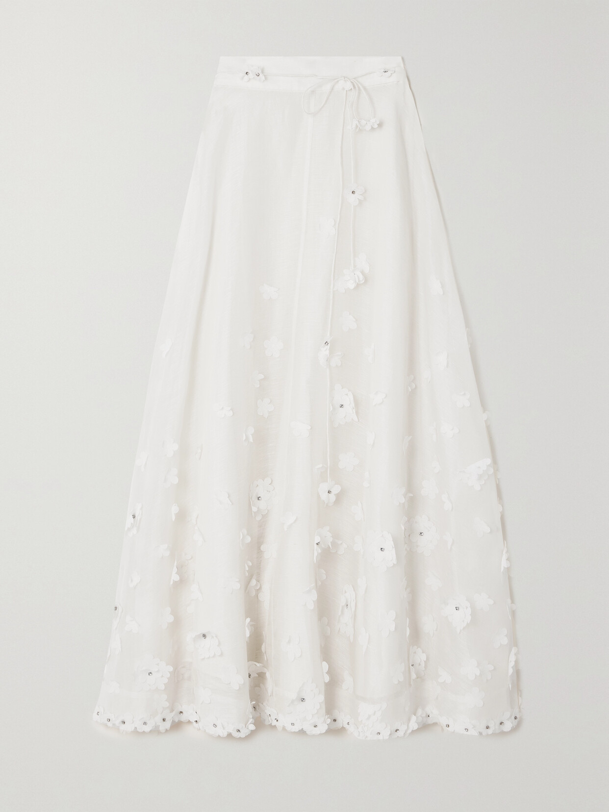 Zimmermann - Matchmaker Lift Off Appliquéd Linen And Silk-blend Midi Skirt - Ivory