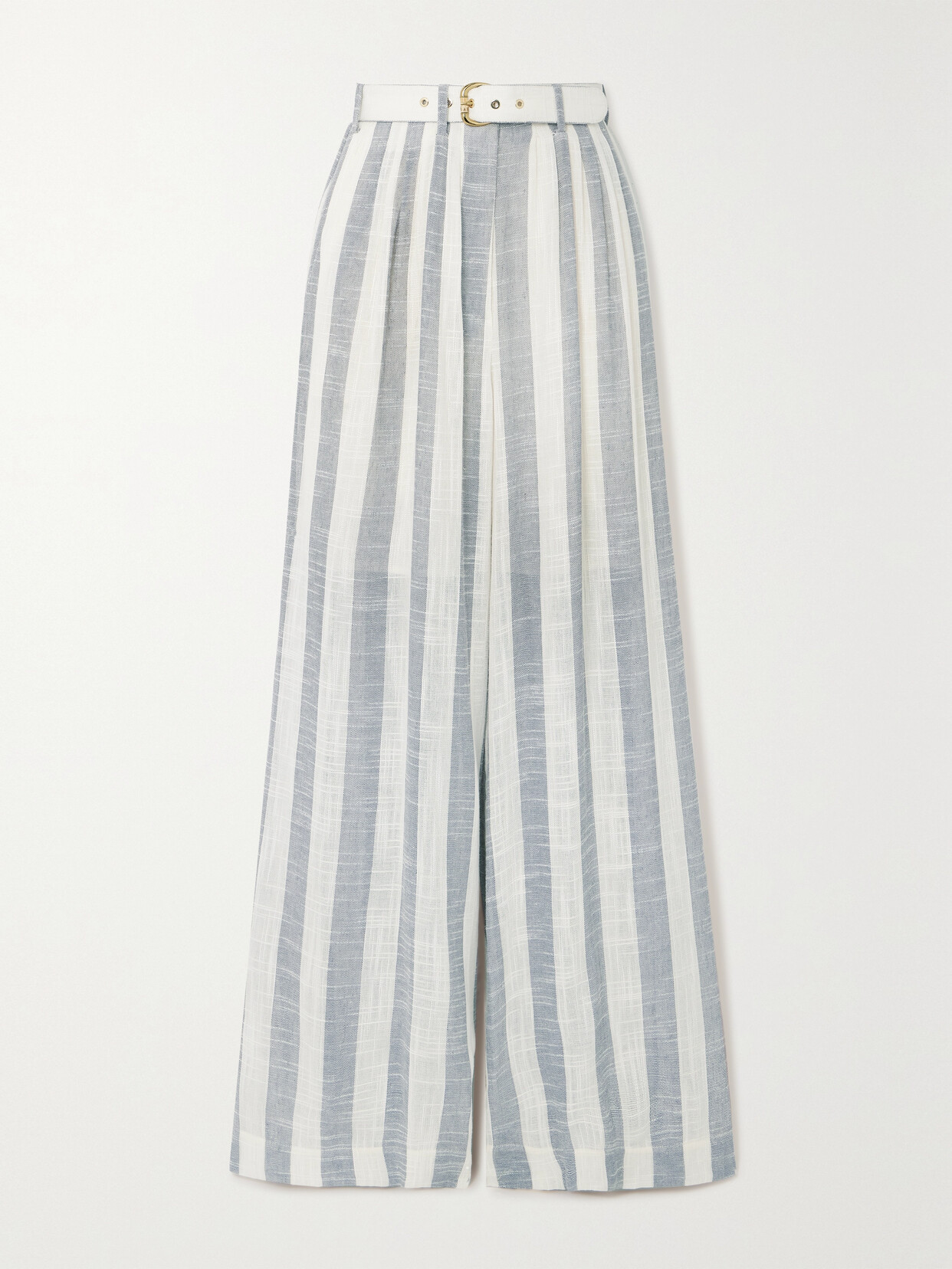 Shop Zimmermann Matchmaker Belted Striped Gauze Wide-leg Pants In Blue