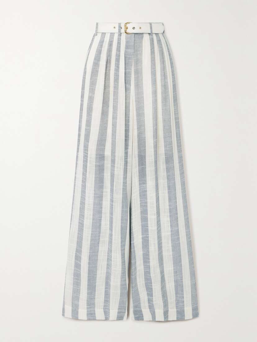Zimmermann Matchmaker Belted Striped Gauze Wide-leg Pants