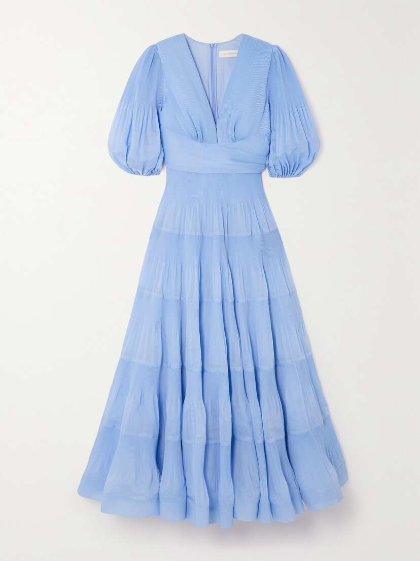 Zimmermann Tiered Plissé-taffeta Midi Dress
