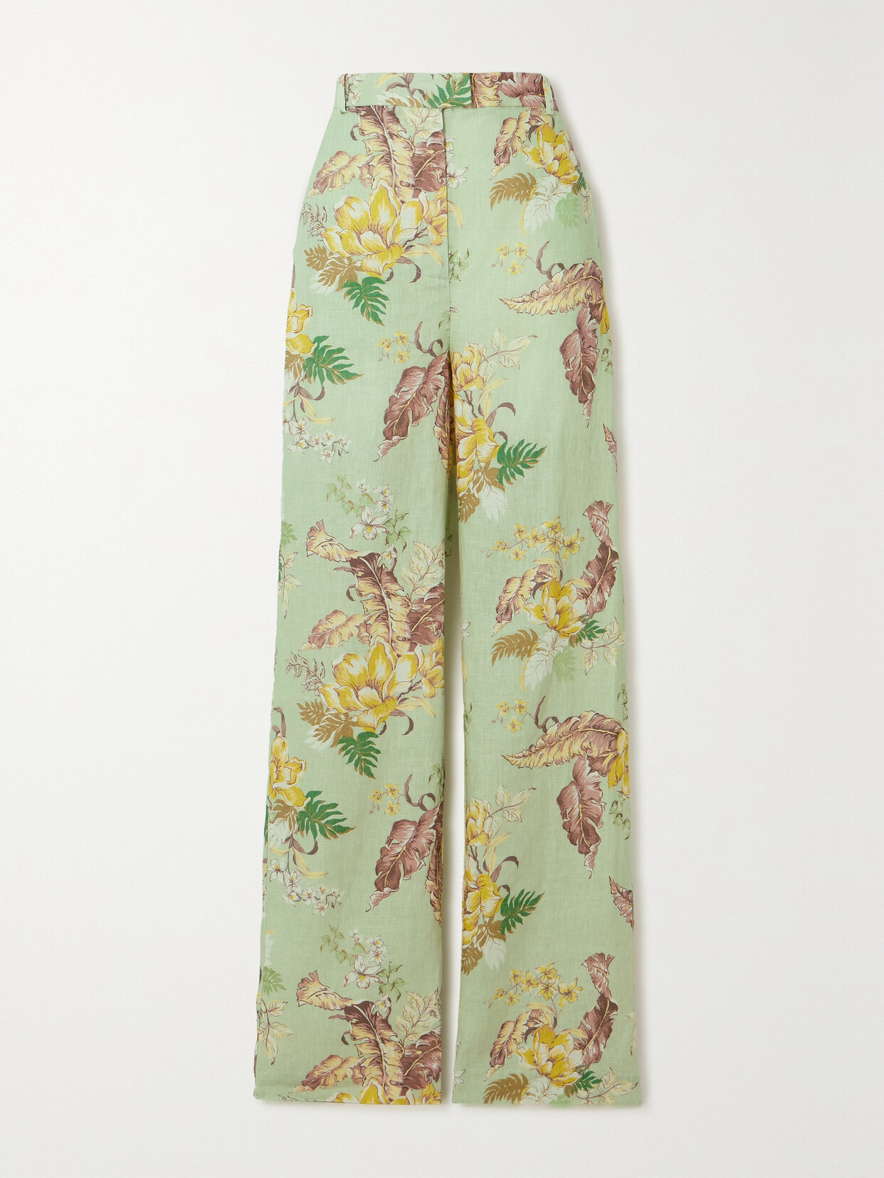 Zimmermann Matchmaker Floral-print Linen Straight-leg Pants In Green