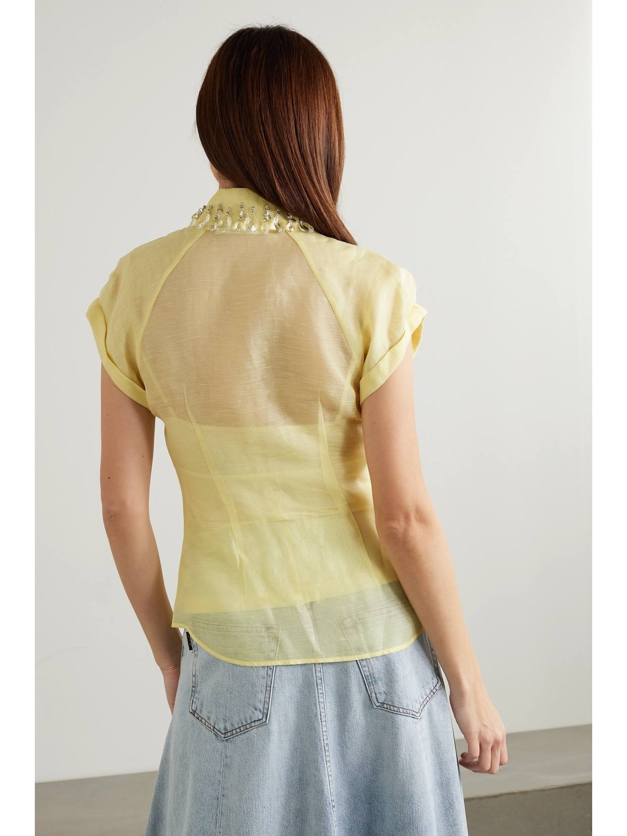 Shop Zimmermann Matchmaker Crystal-embellished Linen And Silk-blend Shirt In Yellow