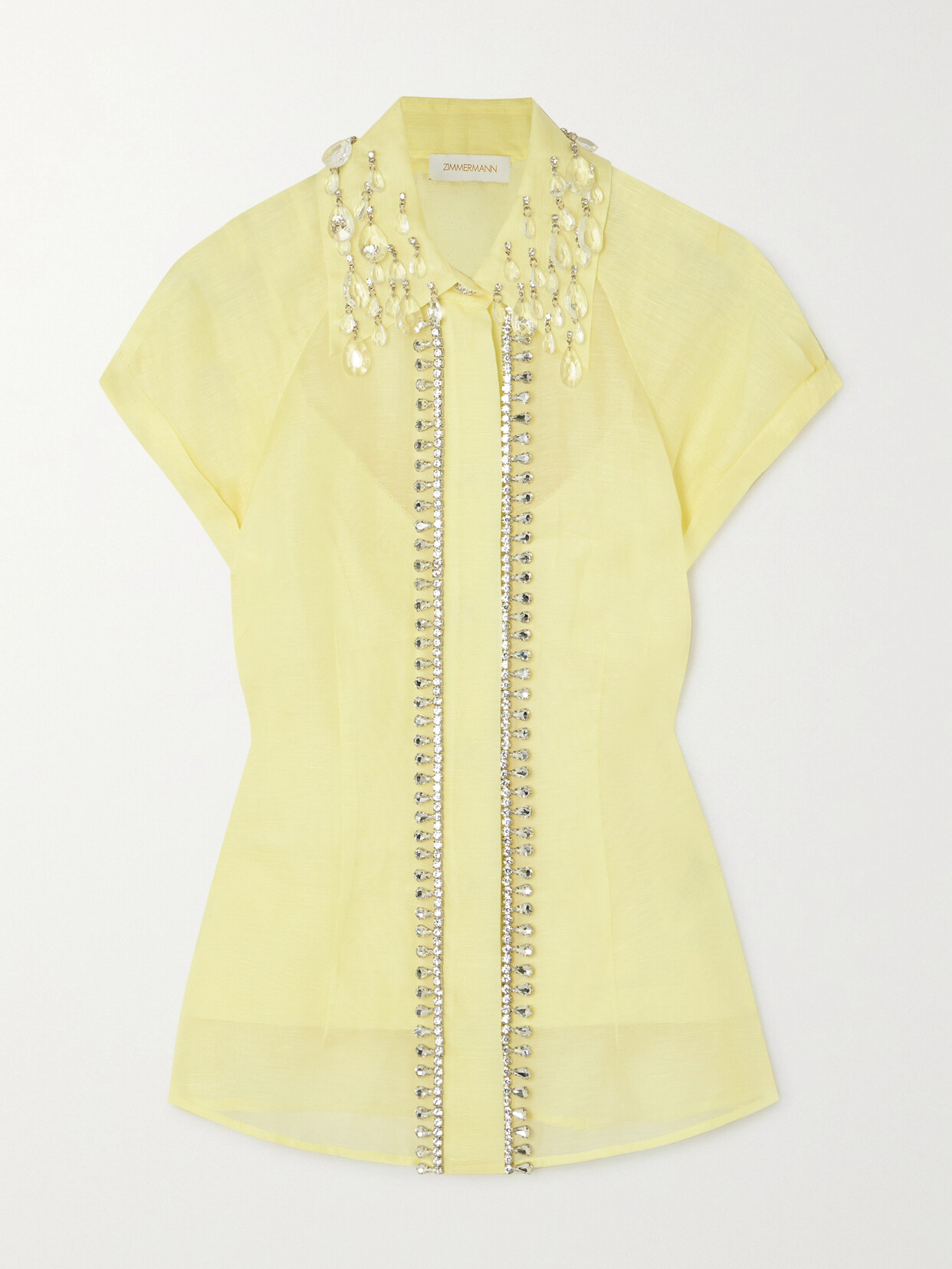 ZIMMERMANN MATCHMAKER CRYSTAL-EMBELLISHED LINEN AND SILK-BLEND SHIRT