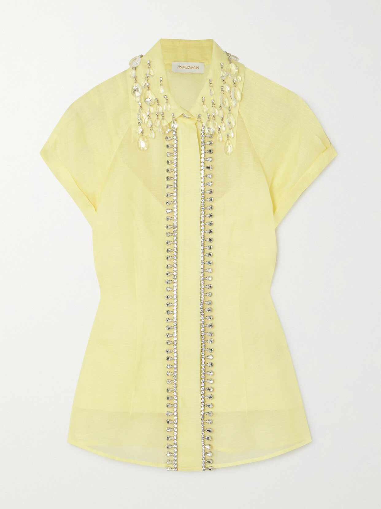 Shop Zimmermann Matchmaker Crystal-embellished Linen And Silk-blend Shirt In Yellow