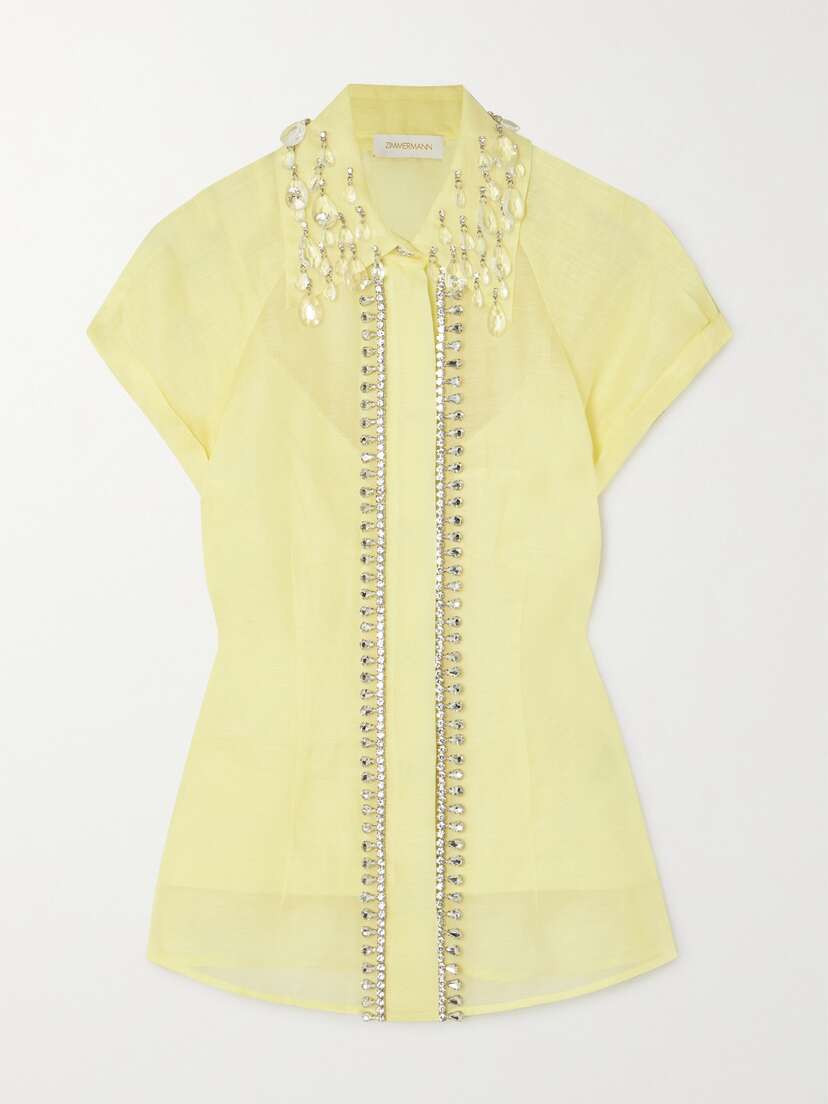 Zimmermann Matchmaker Crystal-embellished Linen And Silk-blend Shirt