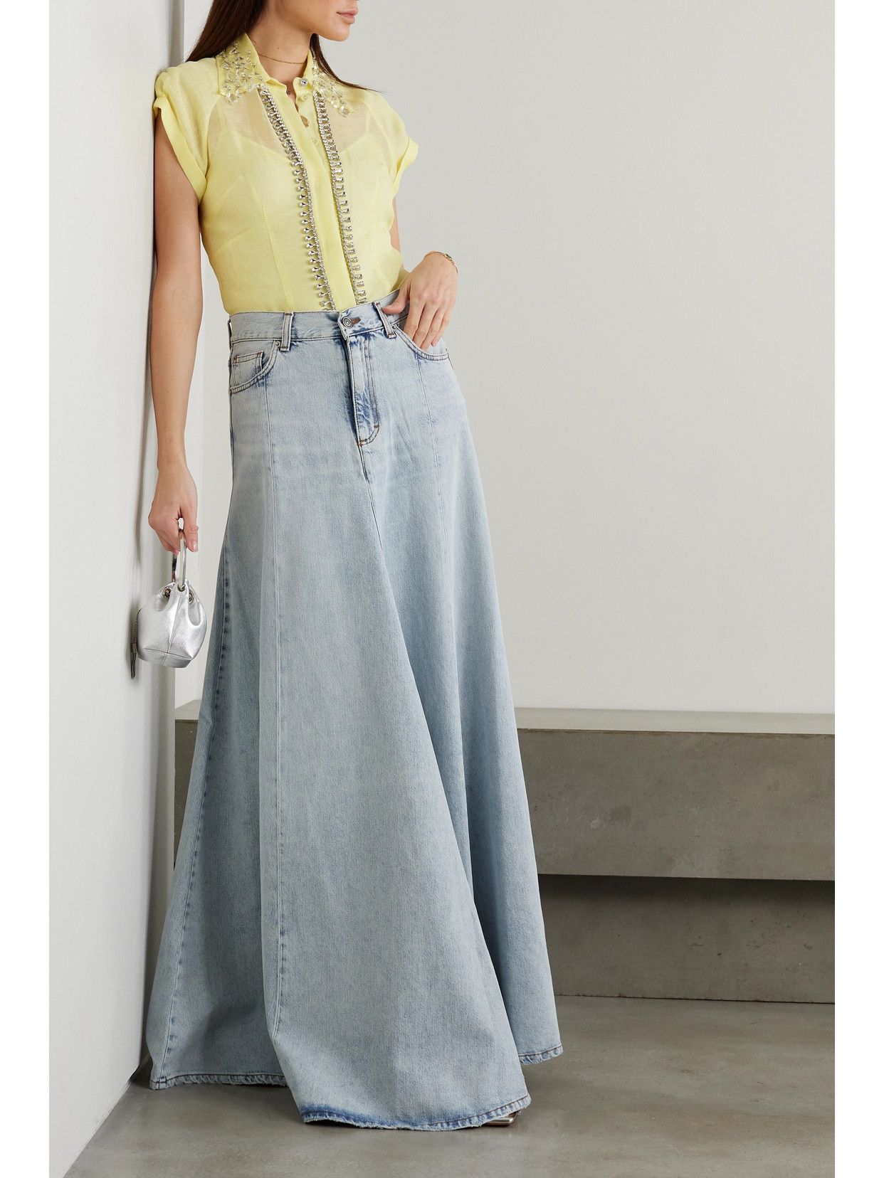 Zimmermann Matchmaker Crystal-embellished Linen And Silk-blend Shirt In Yellow