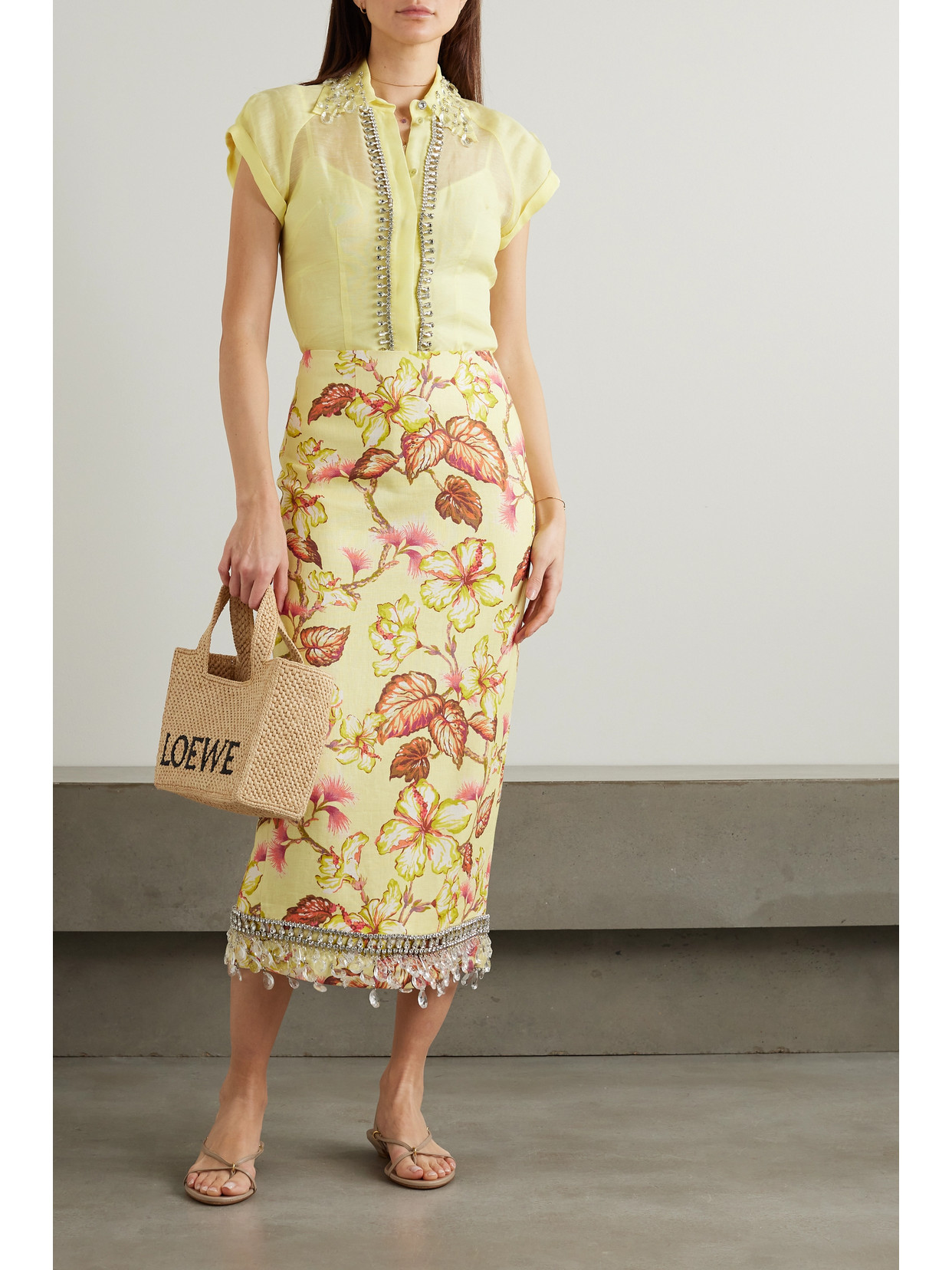 Shop Zimmermann Matchmaker Crystal-embellished Linen And Silk-blend Shirt In Yellow