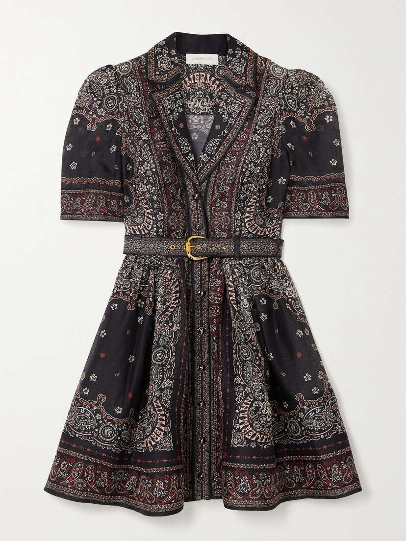 Zimmermann Matchmaker Belted Paisley-print Linen And Silk-blend Mini Dress