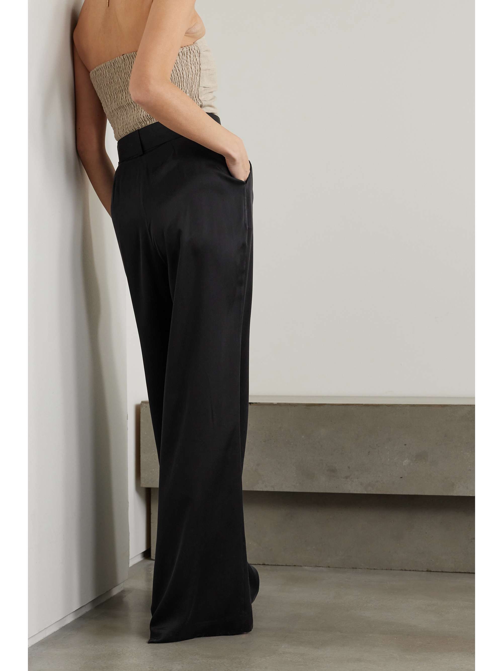 ZIMMERMANN Belted pleated silk-satin wide-leg pants | NET-A
