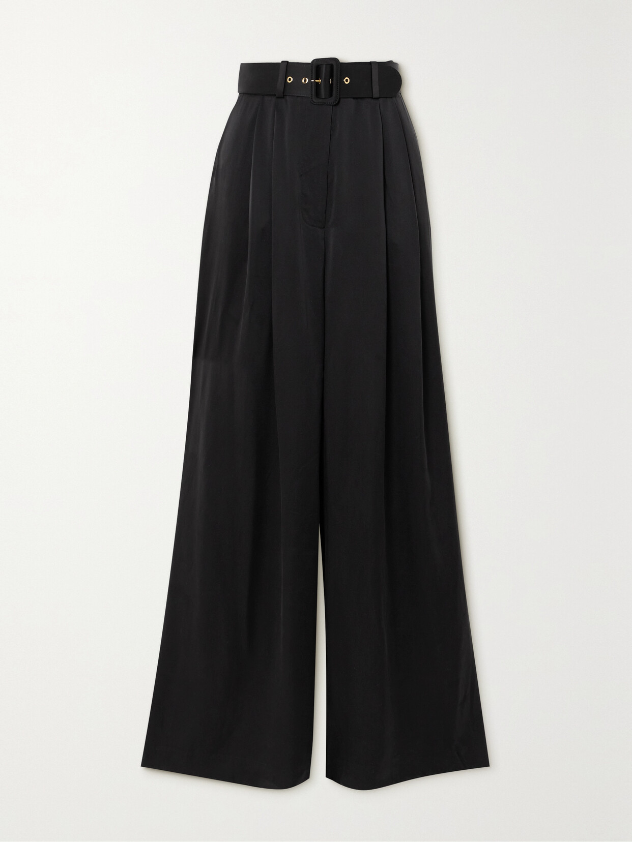 Zimmermann - Belted Pleated Silk-satin Wide-leg Pants - Black