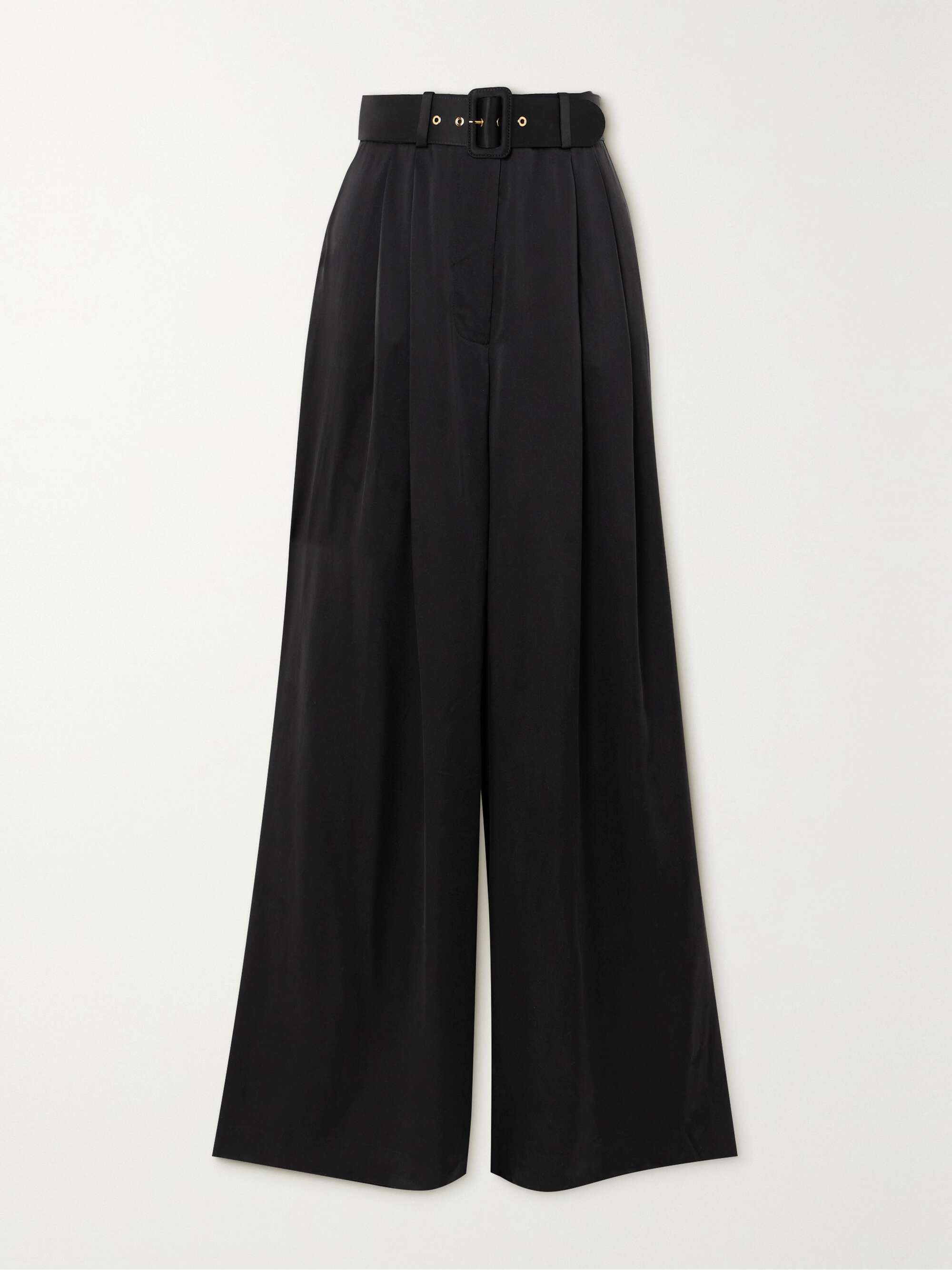 ZIMMERMANN Belted pleated silk-satin wide-leg pants | NET-A-PORTER