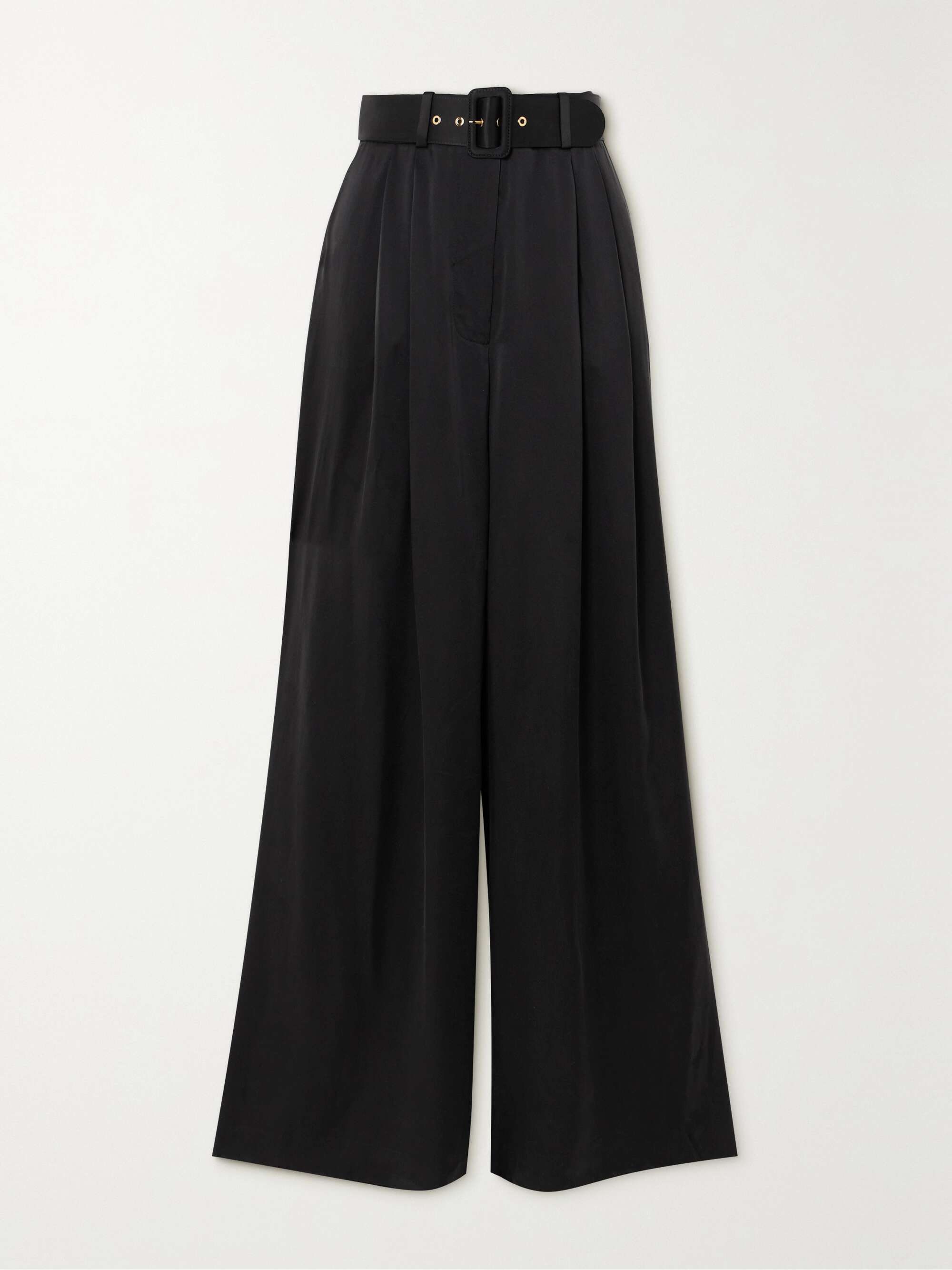 ZIMMERMANN Belted pleated silk-satin wide-leg pants | NET-A