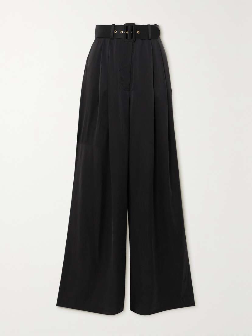 Zimmermann Belted Pleated Silk-satin Wide-leg Pants