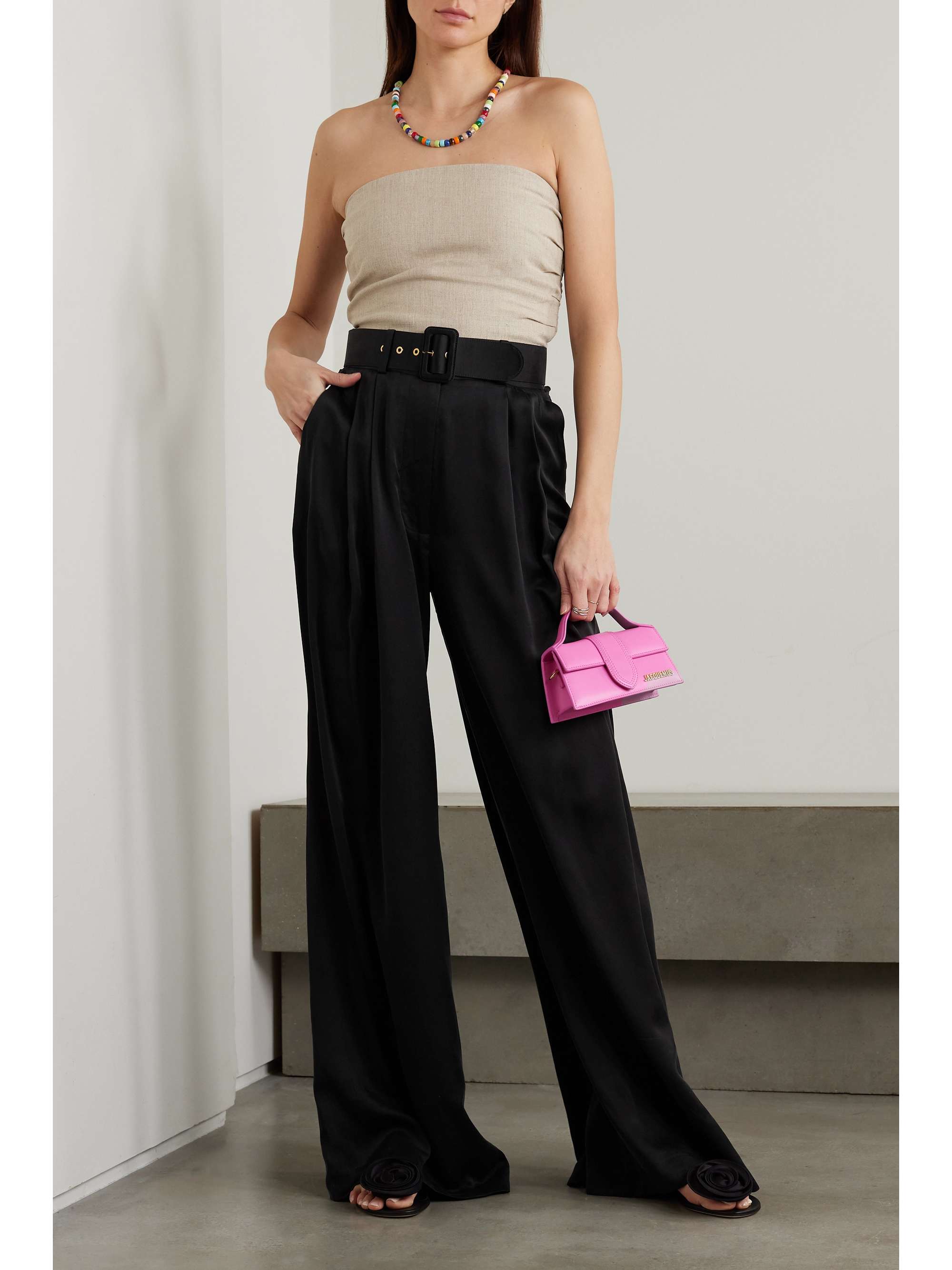 ZIMMERMANN Belted pleated silk-satin wide-leg pants