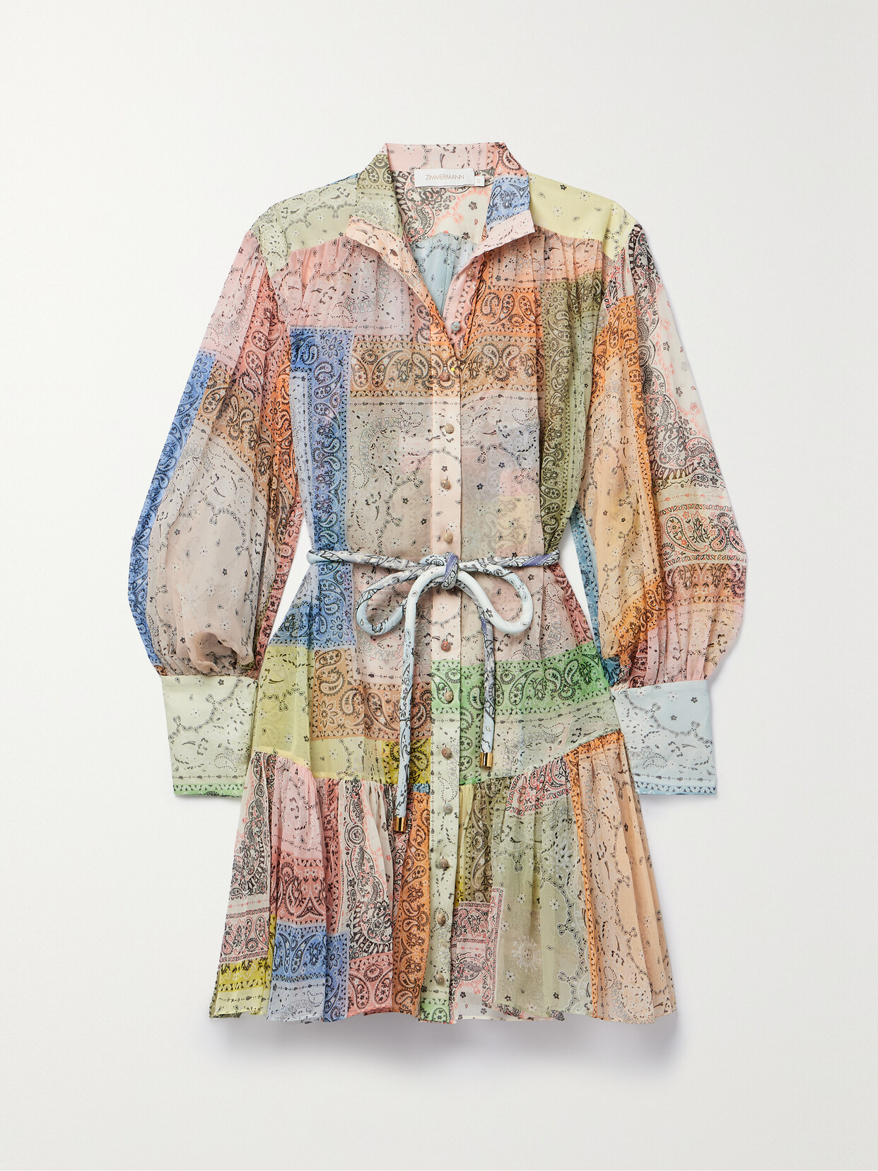 Zimmermann Matchmaker Lantern Belted Printed Cotton And Silk-blend Voile Mini Dress In Multi