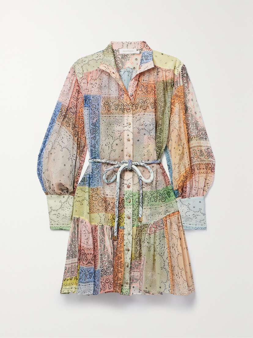 Zimmermann Matchmaker Lantern Belted Printed Cotton And Silk-blend Voile Mini Dress
