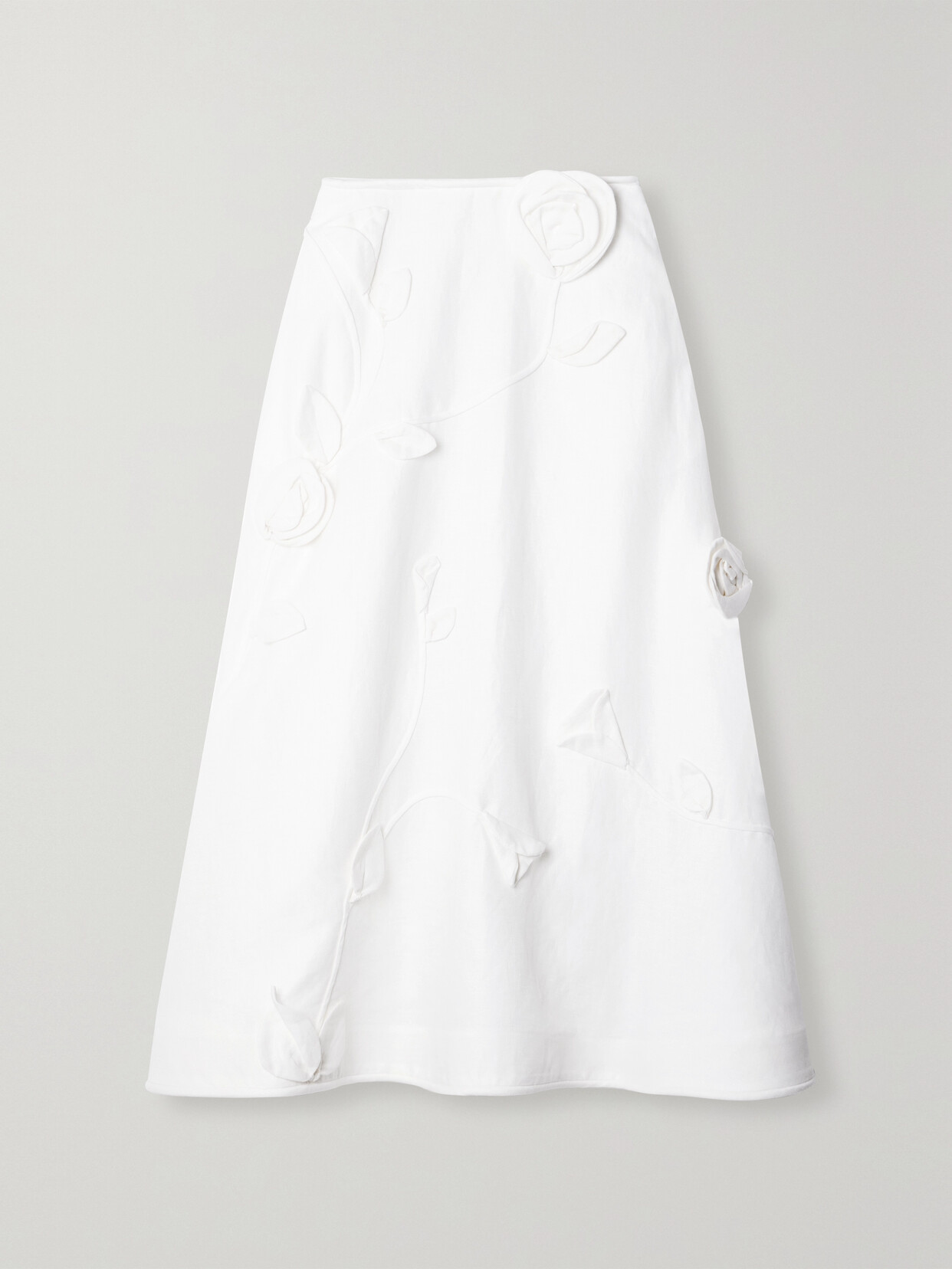 Zimmermann Matchmaker Rose Flare Appliquéd Linen Midi Skirt In Ivory