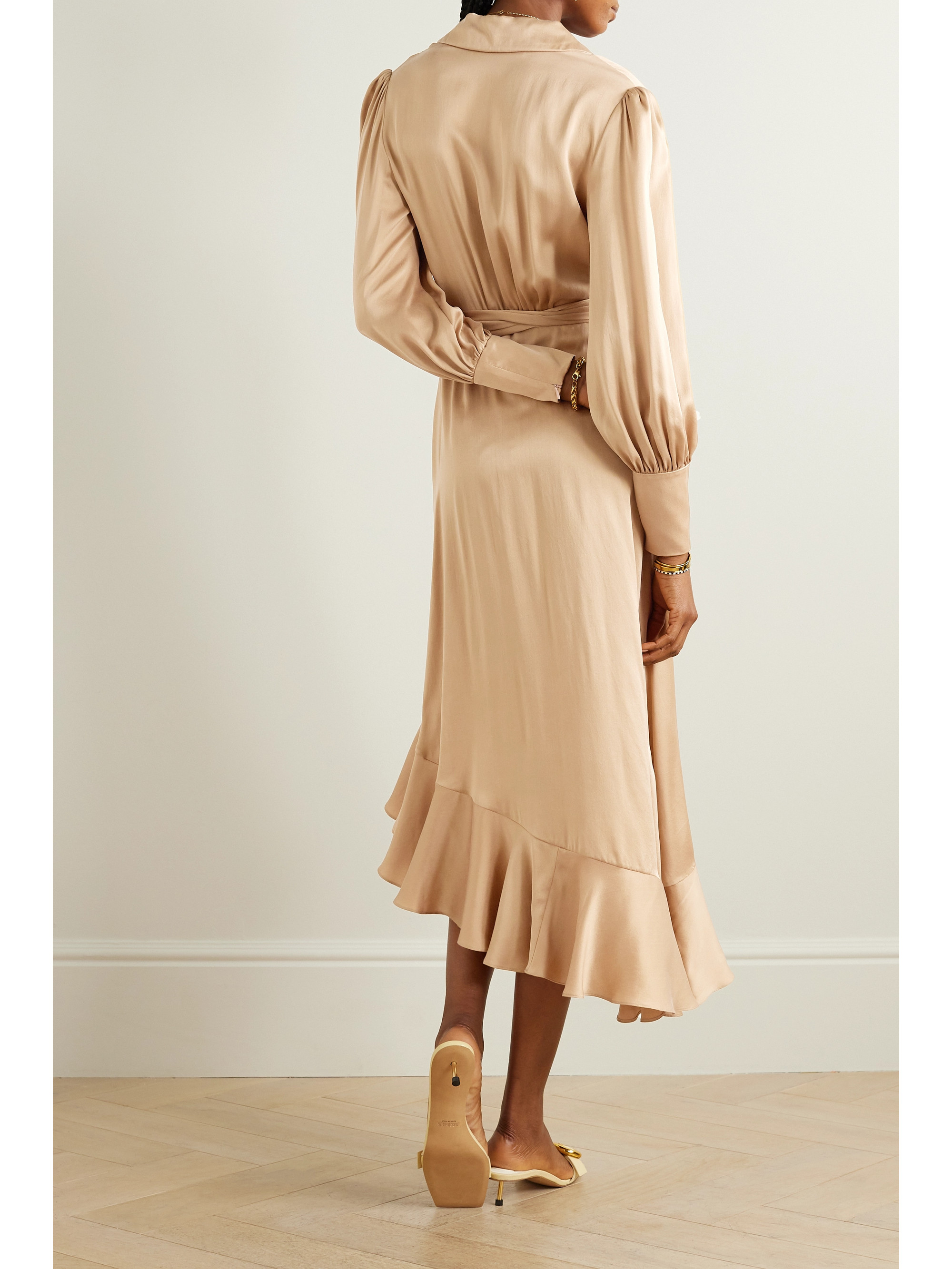 Zimmermann Asymmetric ruffled duchesse silk-satin midi wrap dress thumbnail