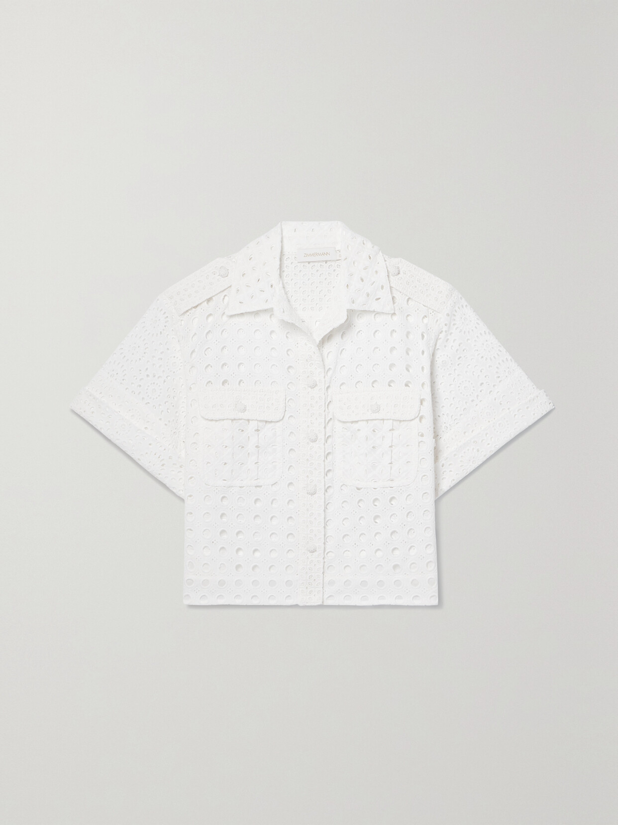 Zimmermann Matchmaker Cropped Broderie Anglaise Cotton Shirt In White