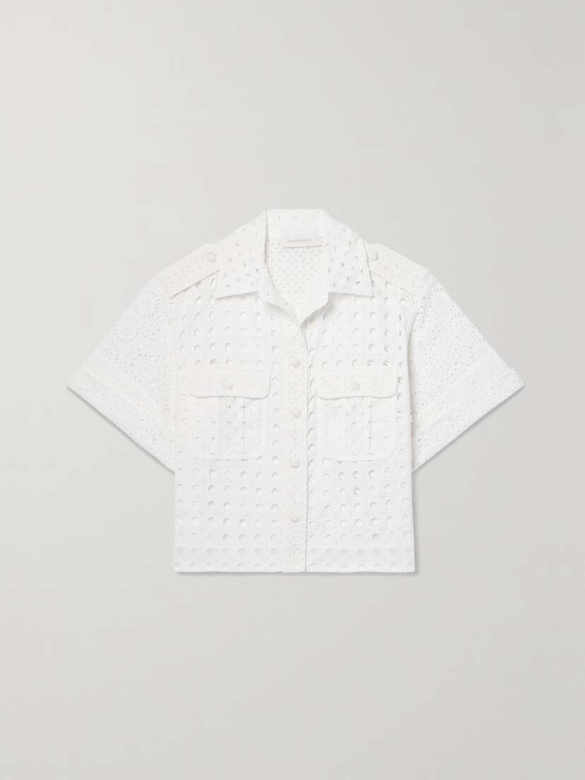 Zimmermann Matchmaker Cropped Broderie Anglaise Cotton Shirt
