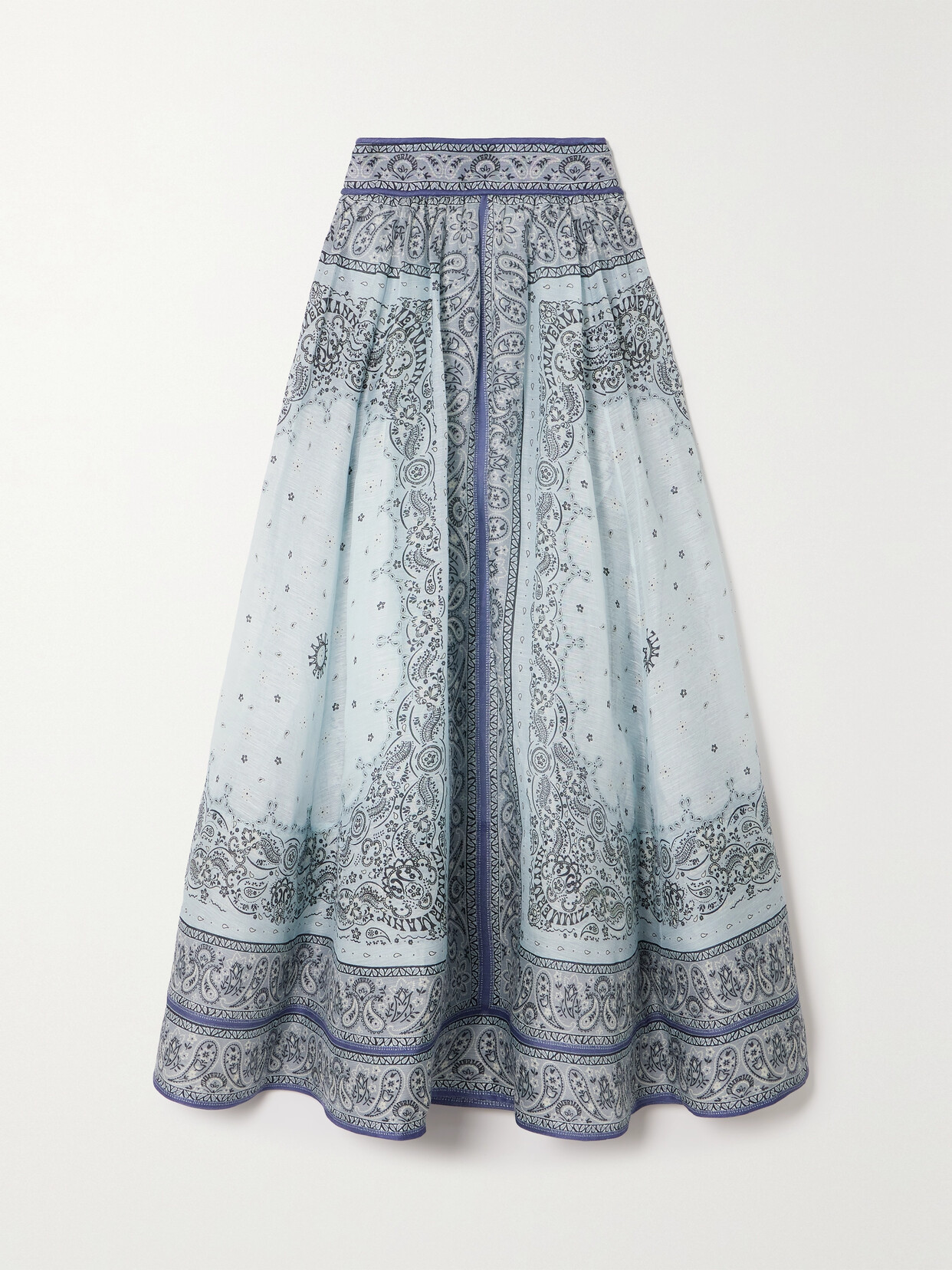 Zimmermann Matchmaker Printed Linen And Silk-blend Midi Skirt In Blue