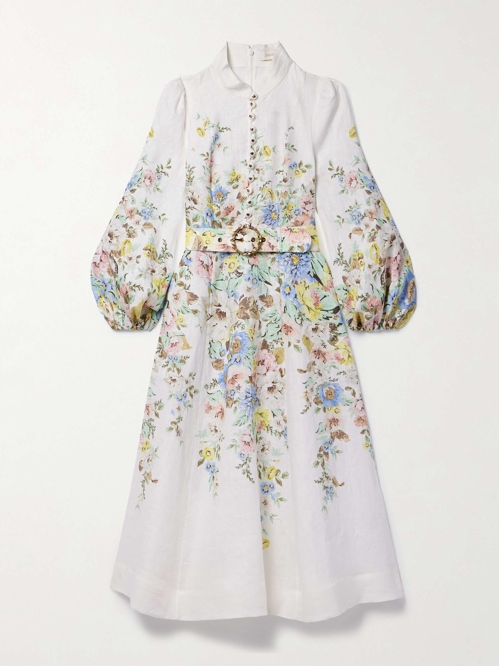 ZIMMERMANN リネン ミディ丈ワンピース フローラルプリント