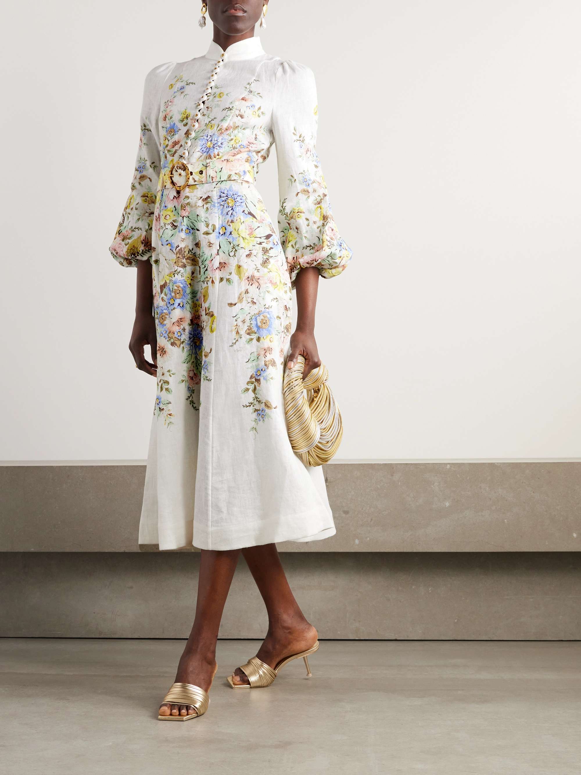 ZIMMERMANN Matchmaker belted floral-print linen midi dress | NET-A-PORTER