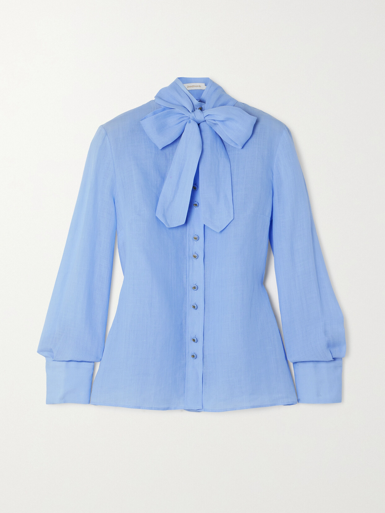 Zimmermann Pussy-bow Ramie Blouse - Blue