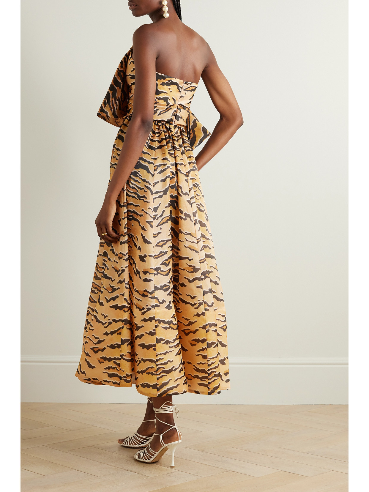 Shop Zimmermann Matchmaker Bow-detailed Tiger-print Silk-faille Midi Dress In Brown