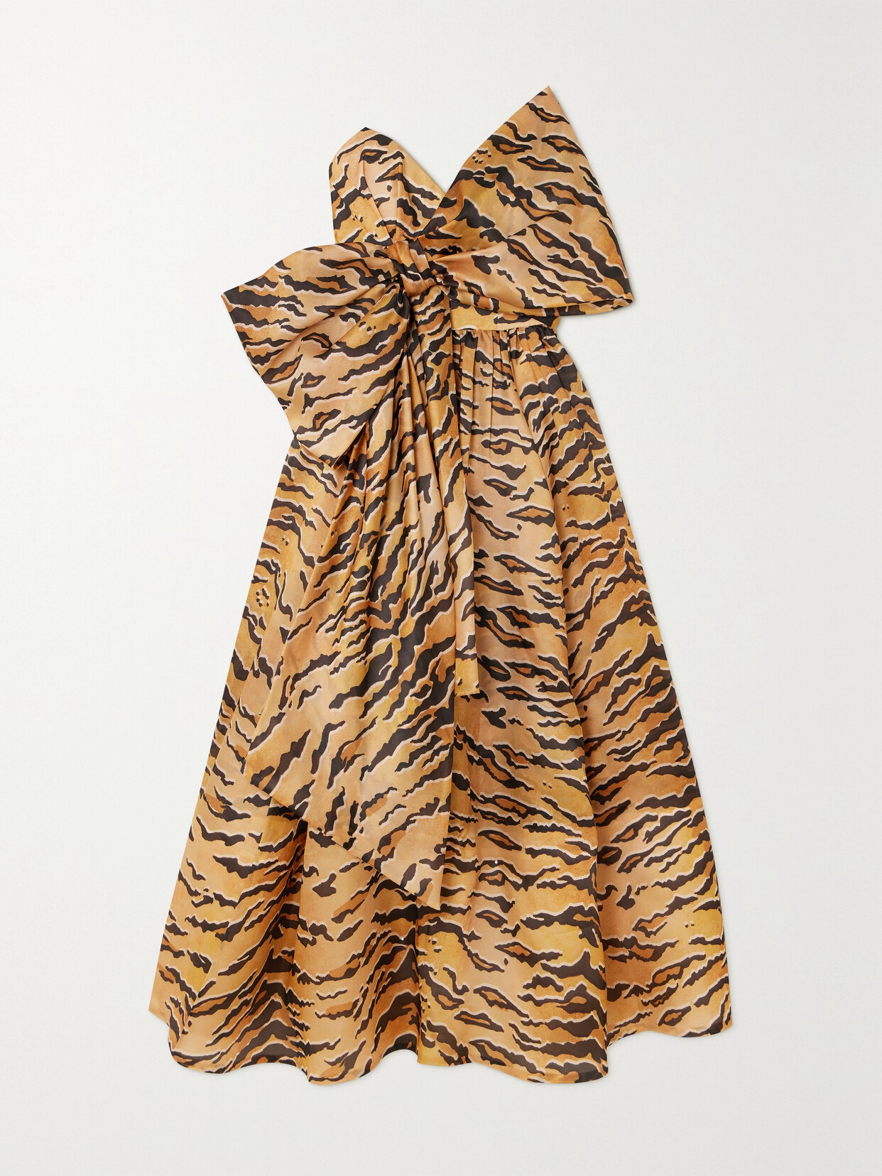 Shop Zimmermann Matchmaker Bow-detailed Tiger-print Silk-faille Midi Dress In Brown