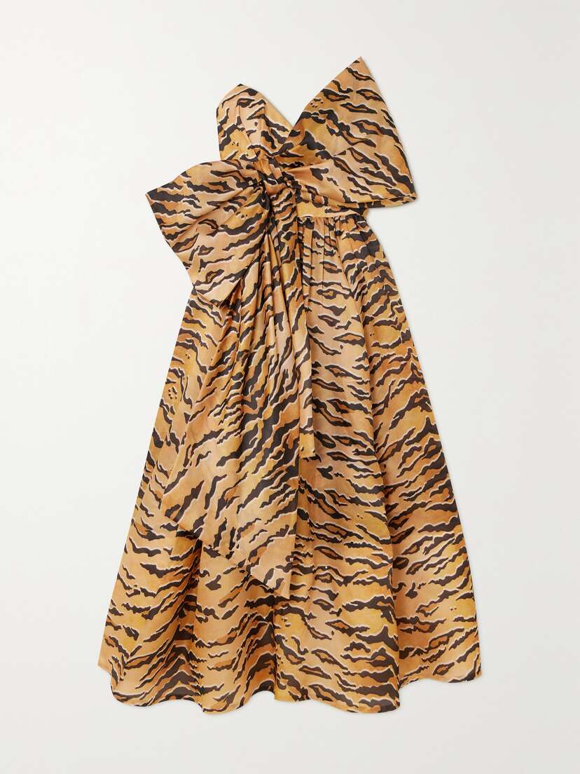 Zimmermann Matchmaker Bow-detailed Tiger-print Silk-faille Midi Dress