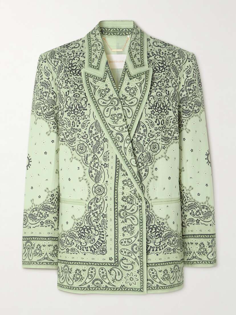Zimmermann Matchmaker Double-breasted Printed Linen Blazer