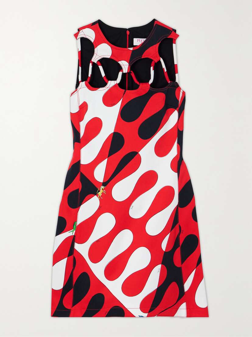 PUCCI Printed Cutout Stretch-gabardine Mini Dress