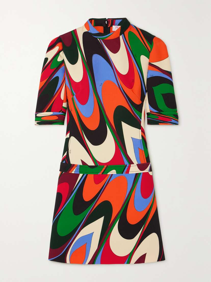 PUCCI Printed Crepe Turtleneck Mini Dress