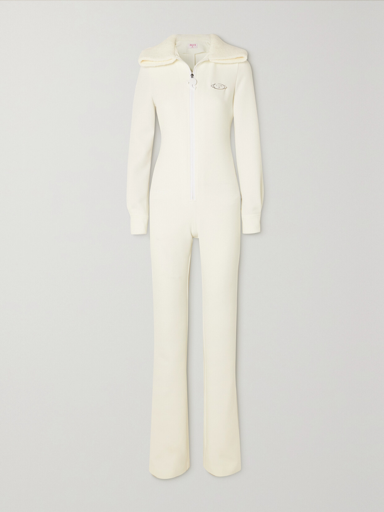 Pucci Embellished Knit-trimmed Stretch-crepe Jumpsuit In White