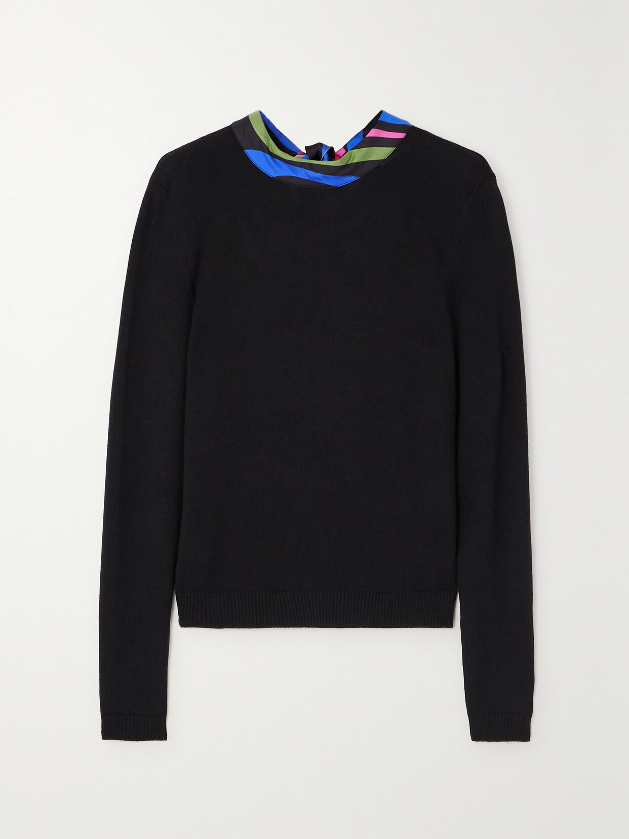 Pucci Silk-twill Trimmed Wool Sweater In Black