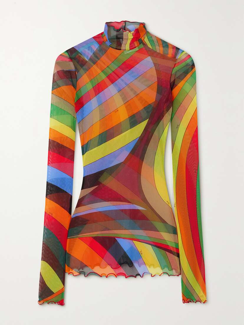 PUCCI Printed Tulle Turtleneck Top