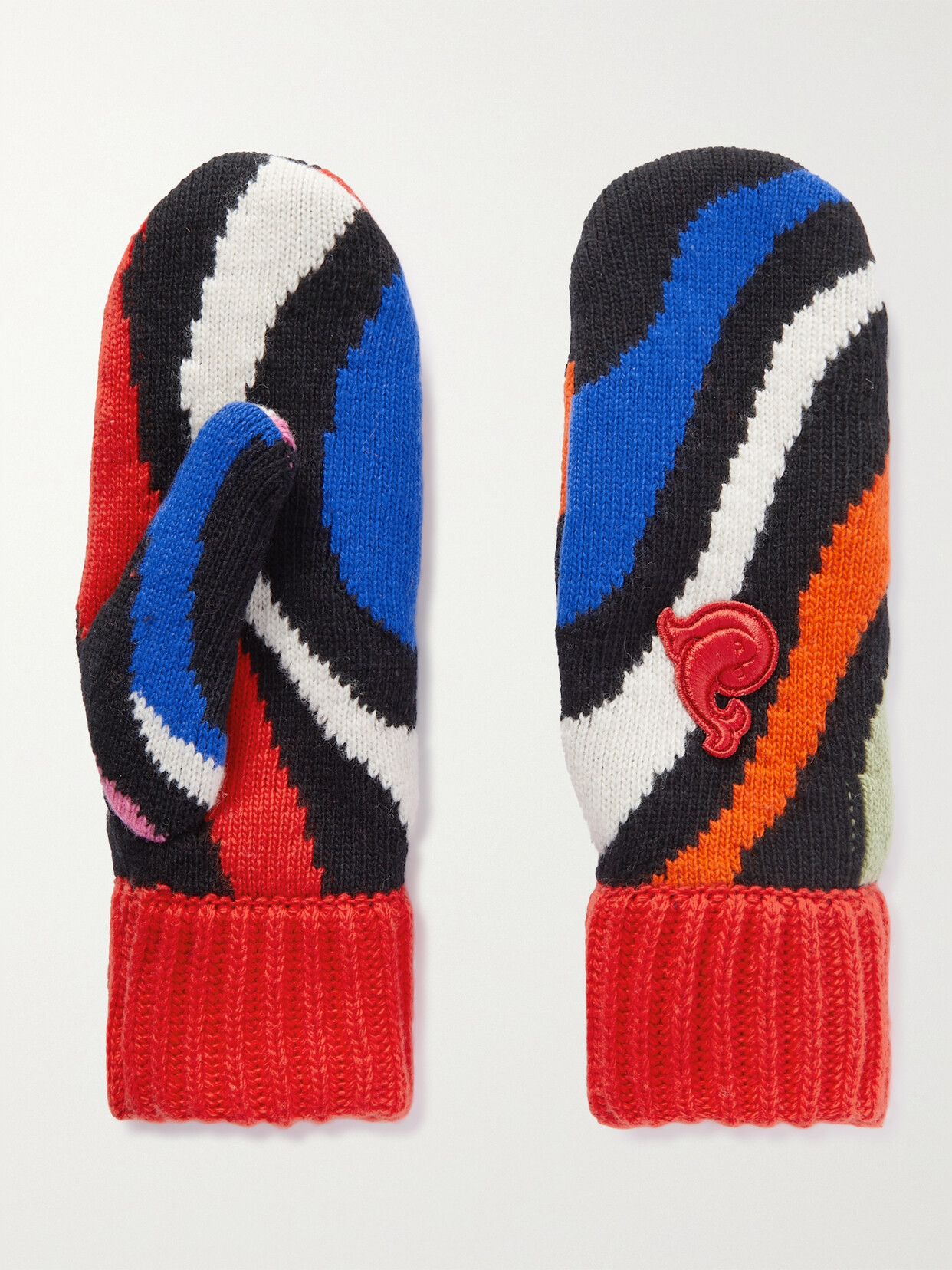 Pucci Appliquéd Wool-jacquard Mittens In Red