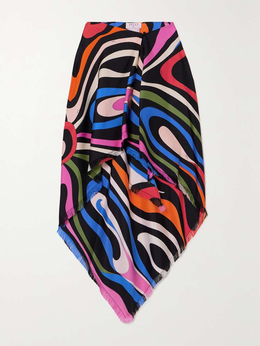 PUCCI Fringed Printed Silk-twill Skirt