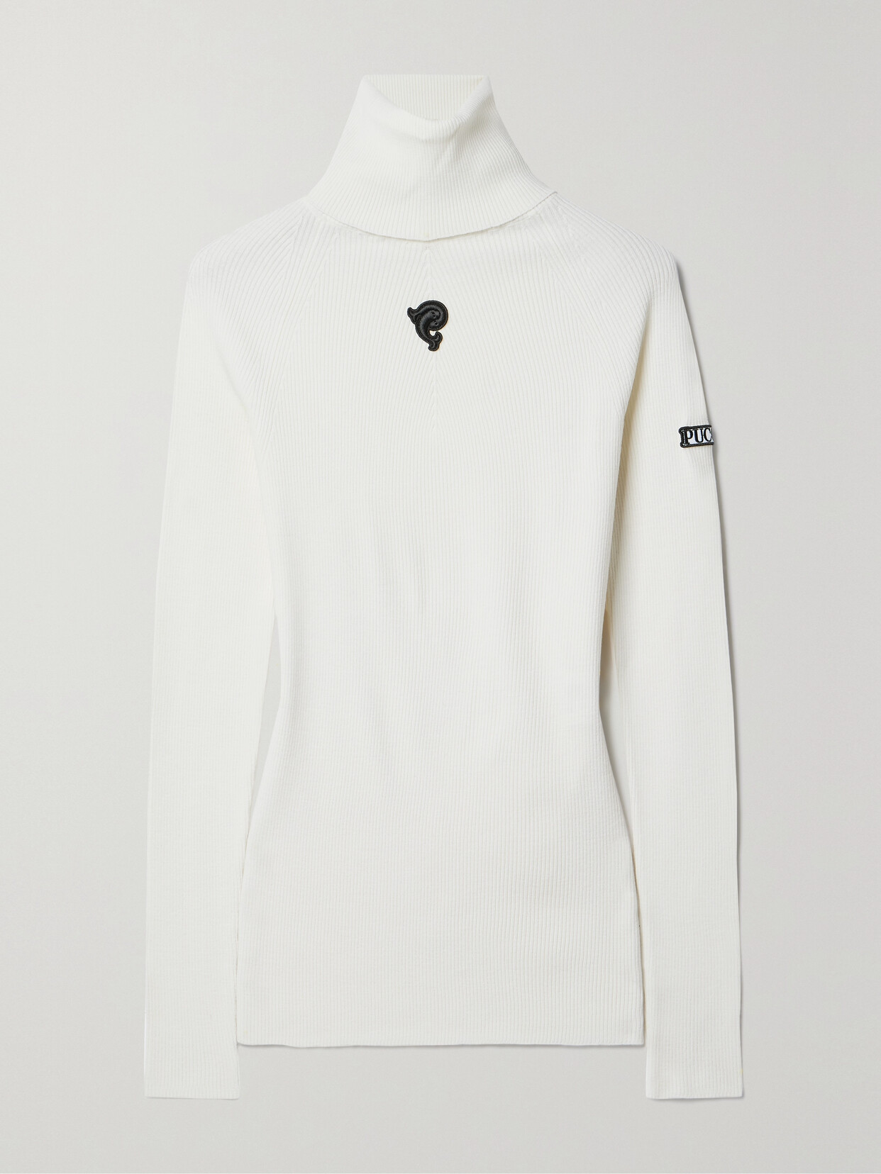 PUCCI - Appliquéd Ribbed Wool-blend Turtleneck Sweater - Off-white